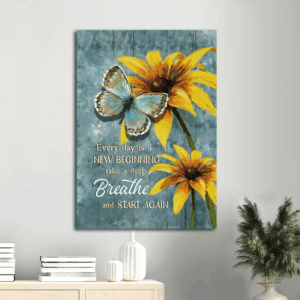 Faithful Butterfly and Flower God Jesus Portrait Poster Home Decor Gift for Christians - Vibrant Landscape Watercolor Yellow Flower Wall Decor