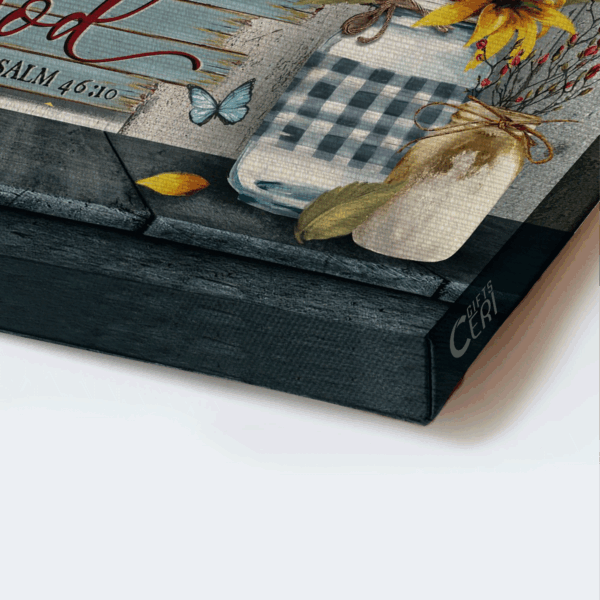 Christian Home Decor Gift: Jesus Landscape Poster with Blue Hydrangea and Yellow Daisy Painting  Poster Home Decor Gift – Be Still and Know – Christian Wall Art