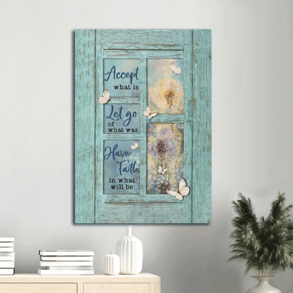 Jesus Portrait Poster Home Decor Gift – Blue Window Dandelion Butterfly  Poster Home Decor Gift – Christian Wall Art – Accept What Is Let Go
