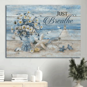 Christian Home Decor Gift: Jesus Landscape Poster with Blue Ocean Sea Turtle and Albatross - Wall Decor Visual Art