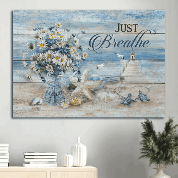 Christian Home Decor Gift: Jesus Landscape Poster with Blue Ocean Sea Turtle and Albatross – Wall Decor Visual Art