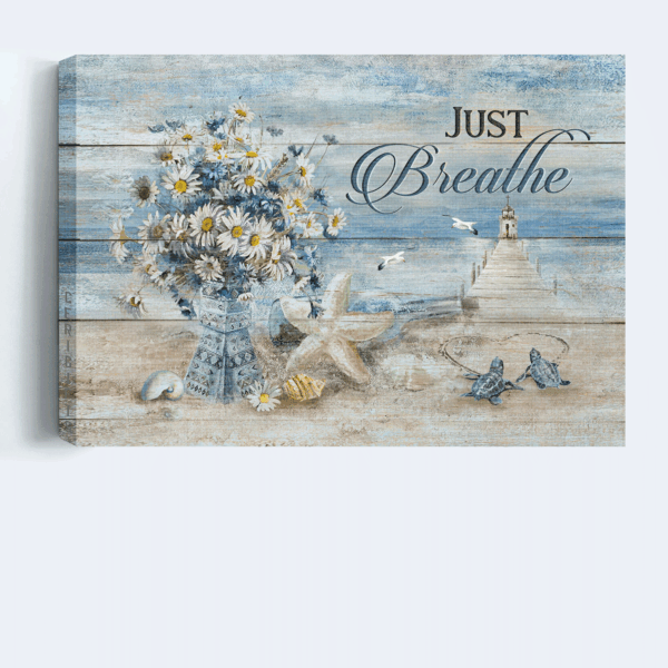 Christian Home Decor Gift: Jesus Landscape Poster with Blue Ocean Sea Turtle and Albatross – Wall Decor Visual Art