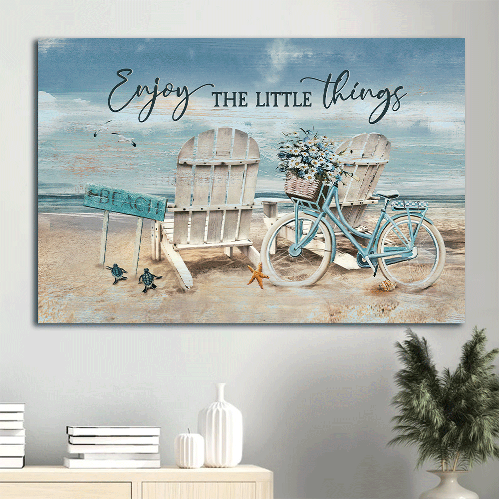 Jesus Landscape Poster Home Decor Gift – Antique Chair Blue Bicycle Ocean Landscape – Christian Gift: Enjoy the Little Things Jesus Landscape Poster Home Decor Gift – Antique Chair Blue Bicycle Ocean Landscape – Christian Gift: Enjoy the Little Things