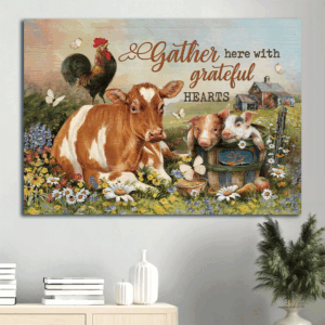 Jesus Landscape Poster Home Decor Gift - Beautiful Farm Animals Painting - Gift For Christians - Gather with Grateful Hearts