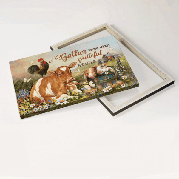 Jesus Landscape Poster Home Decor Gift – Beautiful Farm Animals Painting – Gift For Christians – Gather with Grateful Hearts