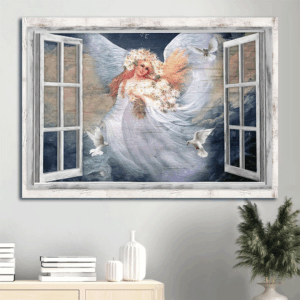 Jesus Landscape Poster Home Decor Gift - Angel Daisy Vase White Dove - Christian Heaven Decor