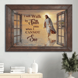 Walking with Jesus Beach Landscape Poster - Gift for Christians - Faithful Home Decor