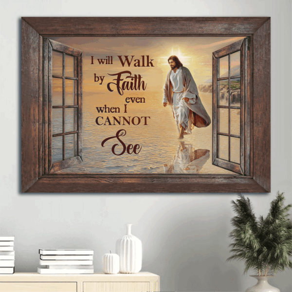 Walking with Jesus Beach Landscape Poster – Gift for Christians – Faithful Home Decor