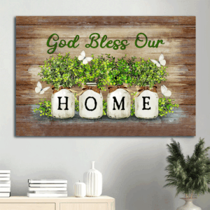 Jesus Landscape Poster Home Decor Gift - Christian Baby Rubber Plant Vase with White Butterfly God bless our home