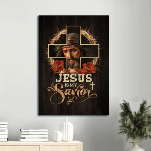 Abstract Jesus Christ Painting Poster - Christian Wall Art Gift Print - Jesus Is My Savior Home Decor - Crown Of Thorns Red Flowers