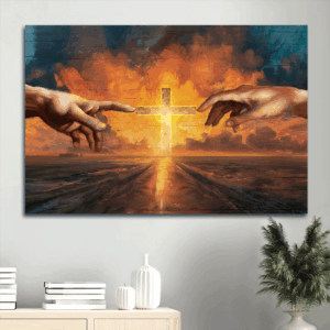 Jesus Landscape Poster: Abstract Cross Painting & Watercolor Sunset - Inspirational Christian Home Decor Gift