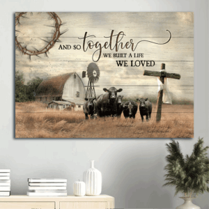 Religious Christian Home Decor Gift: Jesus Landscape Poster with Wooden Cross and Old Barn Painting