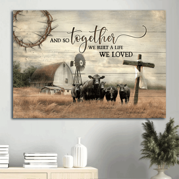 Religious Christian Home Decor Gift: Jesus Landscape Poster with Wooden Cross and Old Barn Painting