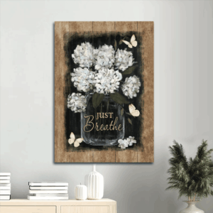 Jesus Portrait Poster: Abstract Flower Drawing White Butterfly Vintage Painting Home Decor Gift for Religious Christians - Just Breathe