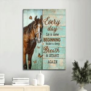 Religious Christian Home Decor Gift: Jesus Portrait Poster with Abstract Horse and Monarch Butterfly - Every Day Is A New Beginning