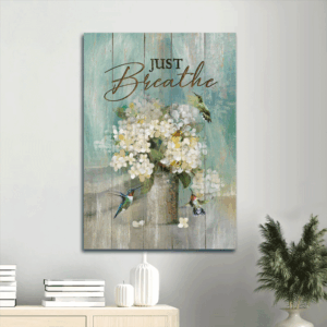 Jesus Portrait Poster Home Decor Gift - Abstract Watercolor Hummingbird Flower Painting - Religious Christian Just Breathe
