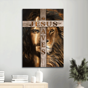 Jesus Portrait Poster - Abstract Art Lion Of Judah Wooden Cross - Gift For Religious Christian