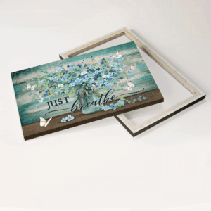 Jesus Landscape Poster Home Decor - Abstract Watercolor Art Blue Flowers White Butterfly Gift for Religious Christians - Just Breathe 1