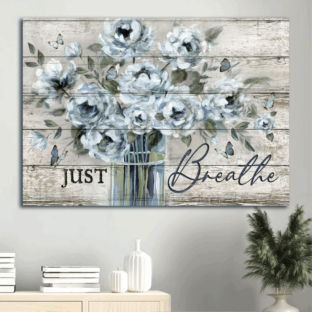 Vintage Jesus Landscape Poster: Abstract Art for Home Decor Gift – Blue Butterfly Christian Gift – Just Breathe Vintage Jesus Landscape Poster: Abstract Art for Home Decor Gift – Blue Butterfly Christian Gift – Just Breathe