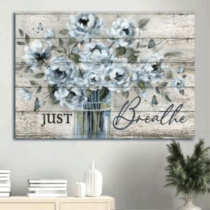 Vintage Jesus Landscape Poster: Abstract Art for Home Decor Gift - Blue Butterfly Christian Gift - Just Breathe