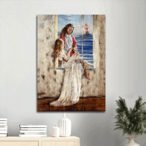 Jesus Portrait Poster Home Decor Gift- Abstract Art Christ The Redeemer Beautiful Girl Blue Ocean Wooden Sailboat - Gift For Religious Christian