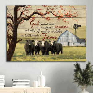 Jesus Landscape Aberdeen Angus Tranquil Farm Poster - Spring Grass Field Home Decor Gift for Religious Christian