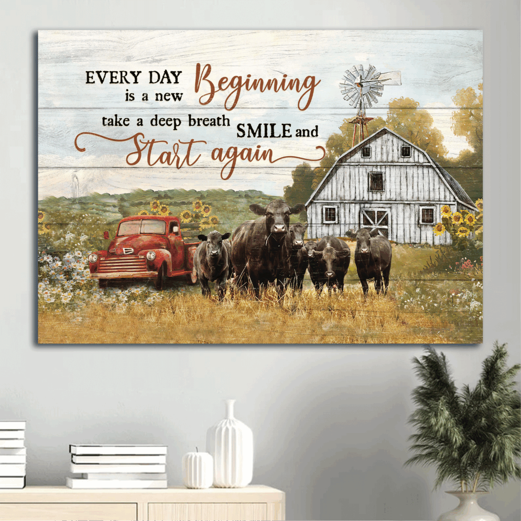 Religious Christian Home Decor Gift: Jesus Landscape & Aberdeen Angus Poster with Sunflower Car and Tranquil Farm – Every Day Is A New Beginning Religious Christian Home Decor Gift: Jesus Landscape & Aberdeen Angus Poster with Sunflower Car and Tranquil Farm – Every Day Is A New Beginning