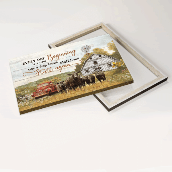 Religious Christian Home Decor Gift: Jesus Landscape & Aberdeen Angus Poster with Sunflower Car and Tranquil Farm – Every Day Is A New Beginning