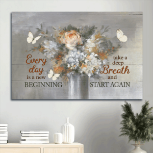 Jesus Landscape Poster: Abstract Flower & White Butterfly Home Decor Gift for Christians - New Beginning Motivational Quote