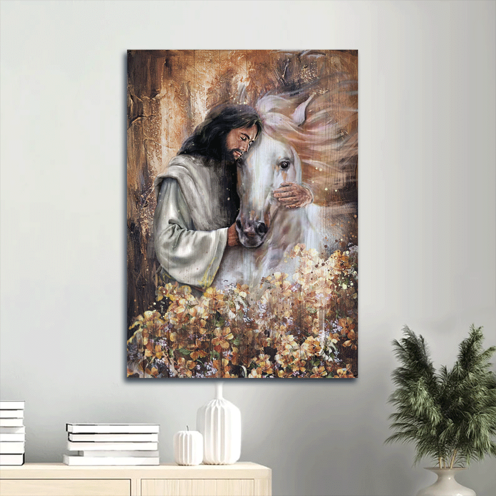 Jesus Portrait Poster Home Decor Gift – Abstract Art with White Horse Drawing & Flower Garden – Religious Christian Gift Jesus Portrait Poster Home Decor Gift – Abstract Art with White Horse Drawing & Flower Garden – Religious Christian Gift