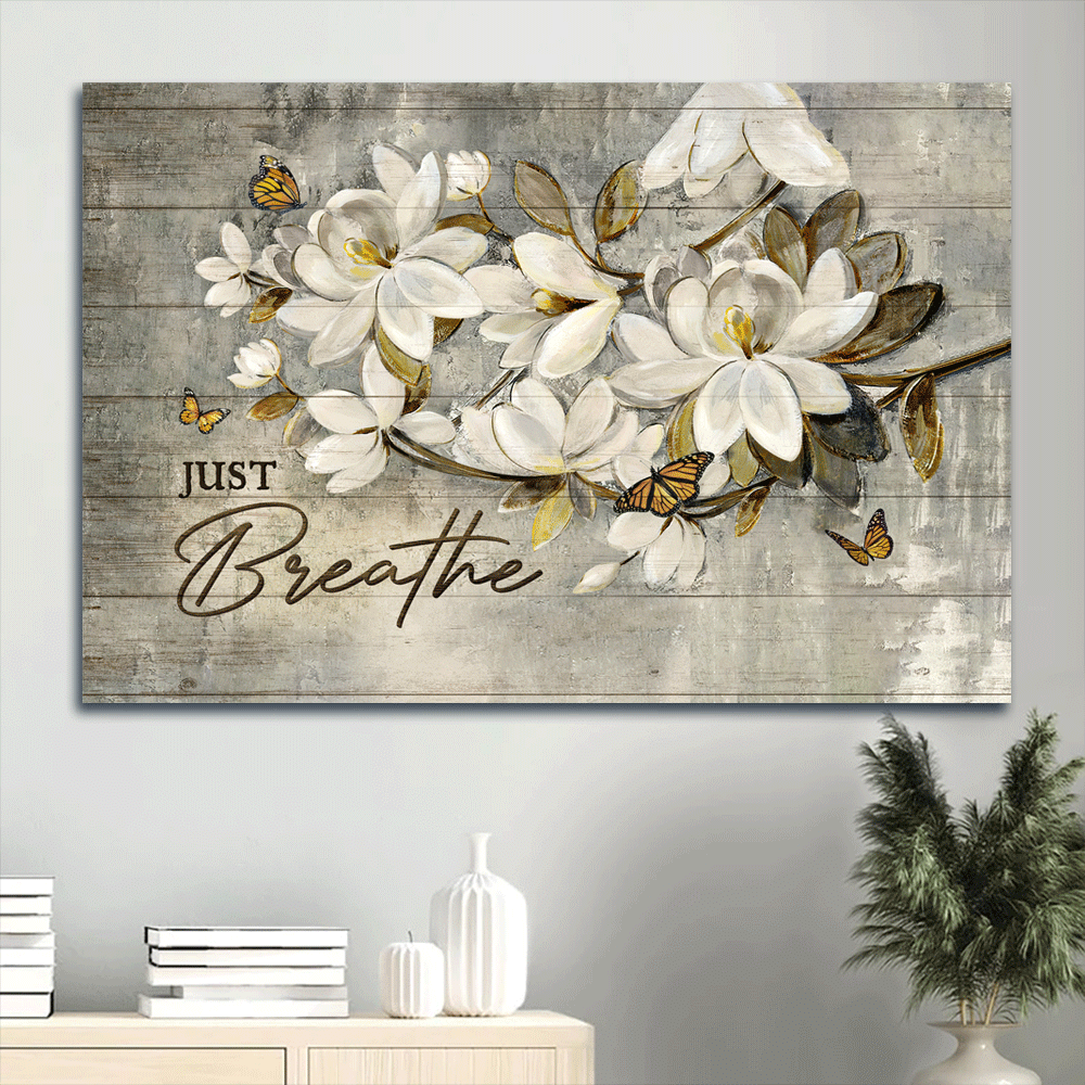 Jesus Landscape Poster Home Decor Gift – Abstract White Flower & Butterfly Art for Religious Christians – Just Breathe Jesus Landscape Poster Home Decor Gift – Abstract White Flower & Butterfly Art for Religious Christians – Just Breathe