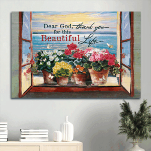 Christian Home Decor Gift: Jesus Landscape Poster with Brilliant Flowers and Ocean Sunset  Poster Home Decor Gift