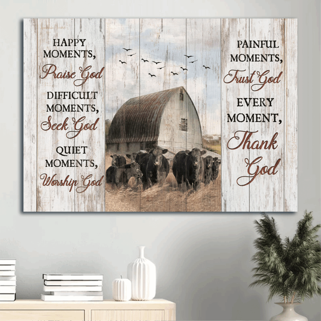 Tranquil Farm Jesus Landscape and Aberdeen Angus Poster Home Decor Gift – Thank God Every Moment – Religious Christian Gift Tranquil Farm Jesus Landscape and Aberdeen Angus Poster Home Decor Gift – Thank God Every Moment – Religious Christian Gift