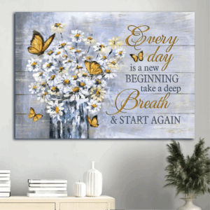 Jesus Landscape Poster: Abstract Art White Daisy and Yellow Butterfly - Christian Home Decor Gift for Every Day