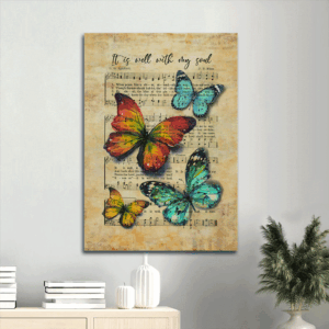 Jesus Portrait Poster Home Decor Gift- Butterfly & Antique Music  Poster Home Decor Gift- Christian Gift- It is Well with My Soul