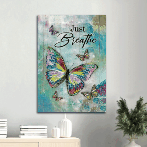 Colorful Jesus Portrait  Poster Home Decor Gift - Christian Home Decor Gift with Brilliant Butterfly - Just Breathe
