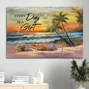 Jesus Landscape Poster Home Decor Gift - Stunning Beach Painting with Amazing Sunset and Seagull  Poster Home Decor Gift - Perfect Gift for Christians Everyday is a Gift