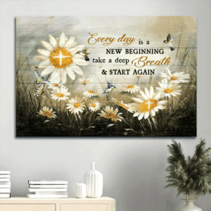 Jesus Landscape Poster Home Decor Gift - Daisy Field & Hummingbird  Poster Home Decor Gift for Christian - New Beginning Wall Art
