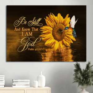 Christian Home Decor Gift: Jesus Landscape Poster with Sunflower and Hummingbird  Poster Home Decor Gift - Be Still and Know God