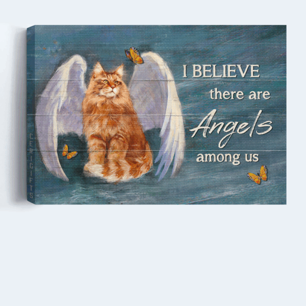Jesus Landscape Poster Home Decor Gift – Brown Cat  Poster Home Decor Gift with Angel Wings & Butterfly  Poster Home Decor Gift – Perfect Gift for Christian & Cat Lover – Angels Among Us