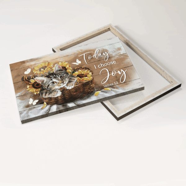 Jesus Landscape Poster Home Decor Gift – Brown Cat  Poster Home Decor Gift Bamboo Basket Sunflower Vase – Gift for Christian & Cat Lover – Today I Choose Joy