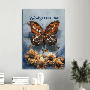 Christian Gift: Jesus Portrait Poster - Brown Butterfly & Sunflower  Poster Home Decor Gift for Home Decor - Choose Peace Today