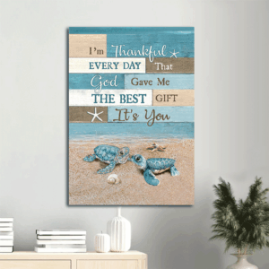 Jesus Portrait Poster Home Decor Gift - Blue Sea Turtle & Ocean Painting - Christian Wall Art & Gift - Thankful Every Day