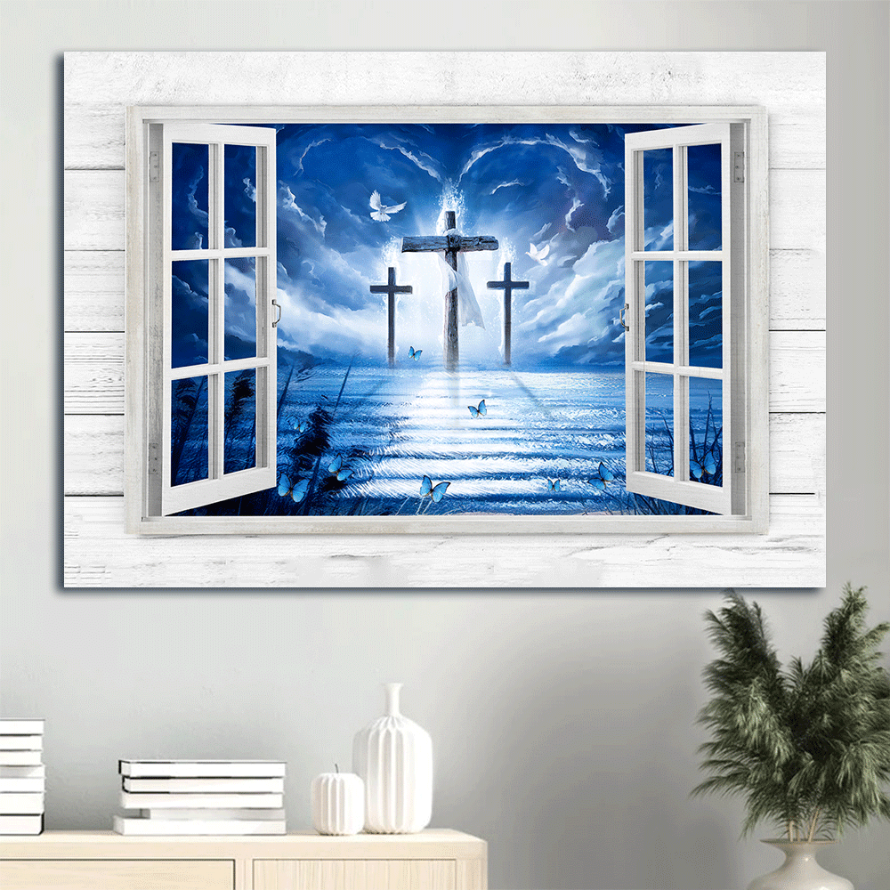 Jesus Landscape Poster: Blue Sky Three Crosses Door to Heaven – Christian Home Decor Gift Jesus Landscape Poster: Blue Sky Three Crosses Door to Heaven – Christian Home Decor Gift