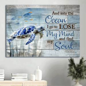 Blue Sea Turtle Jesus Landscape Poster - Stunning Ocean Painting for Christian Home Decor
