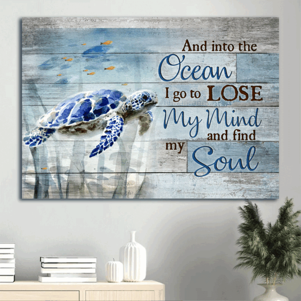 Blue Sea Turtle Jesus Landscape Poster – Stunning Ocean Painting for Christian Home Decor