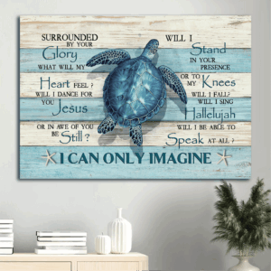 Christian Home Decor Gift: Jesus Landscape Poster with Blue Sea Turtle Starfish and White Background - Christian Wall Art Prints