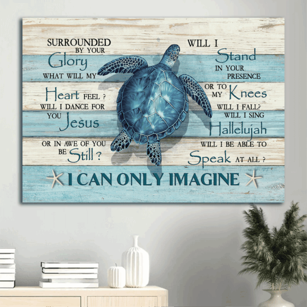 Christian Home Decor Gift: Jesus Landscape Poster with Blue Sea Turtle Starfish and White Background – Christian Wall Art Prints