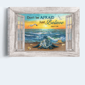 Jesus Landscape Poster Home Decor Gift - Christian Wall Art with Blue Turtle and Beach Scene Poster Home Decor Gift Print 1