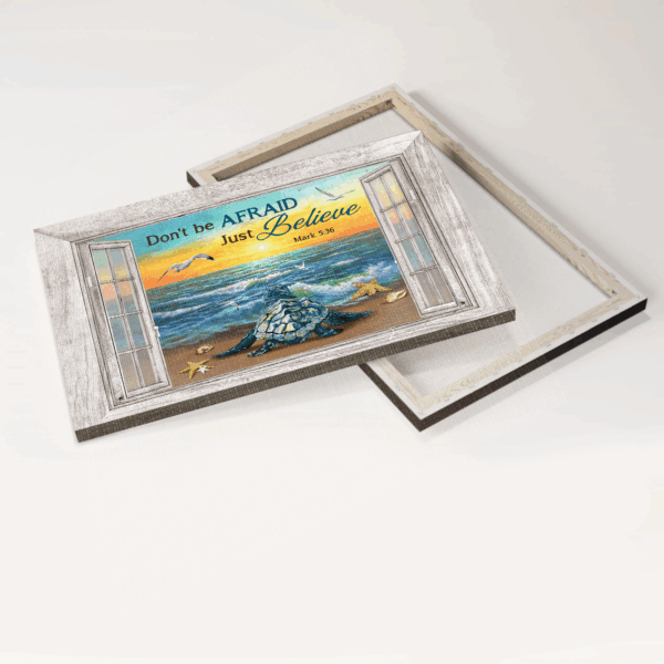 Jesus Landscape Poster Home Decor Gift – Christian Wall Art with Blue Turtle and Beach Scene  Poster Home Decor Gift Print